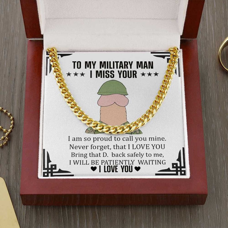 To My Military Man Funny Dick Chain Necklace | Cuban Link Chain Funny Valentines Gift For Military Boyfriend, Military Husband | Long Distance