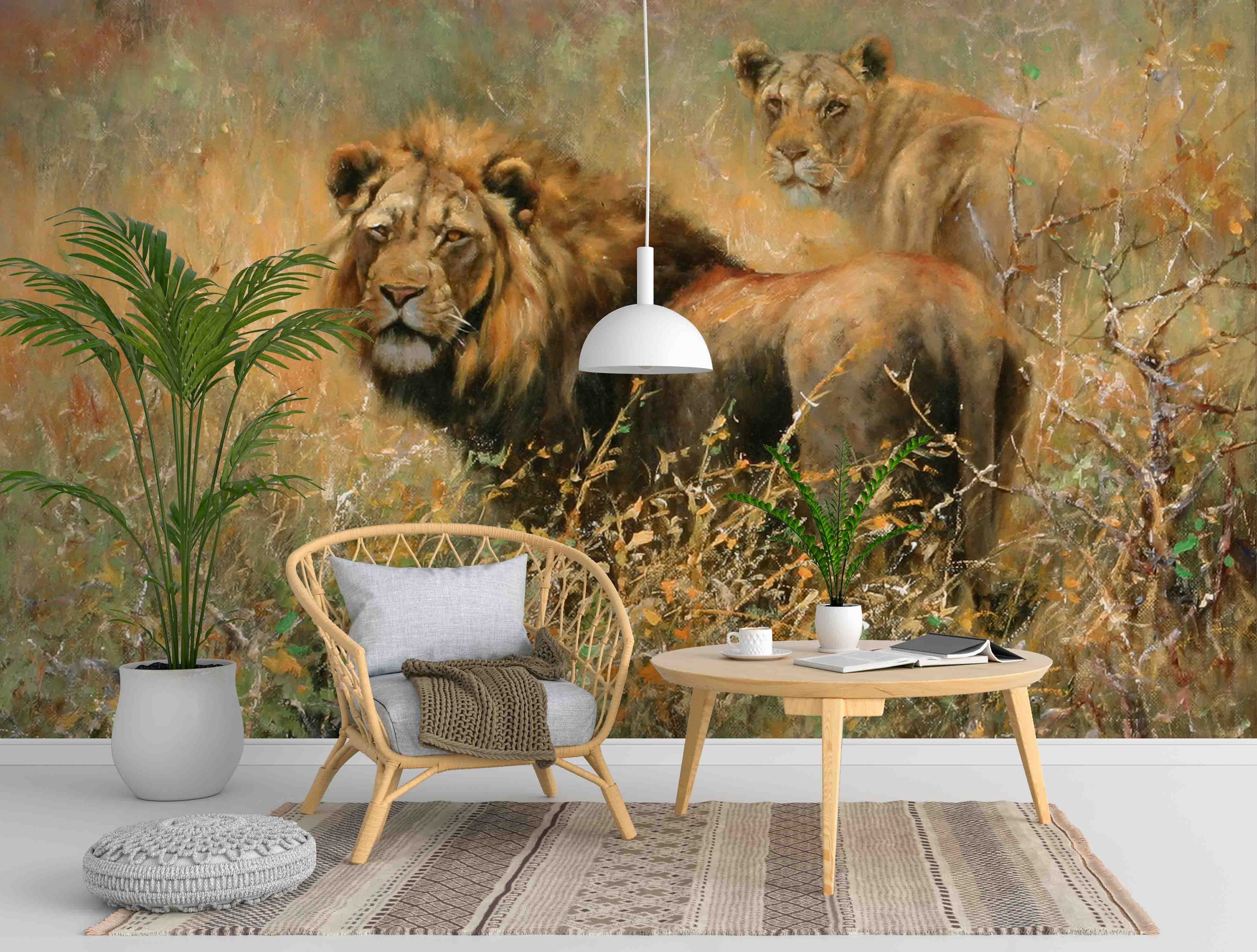 3D Realistic Grassland Lion Animal Wall Mural Wallpaper Lxl 1622