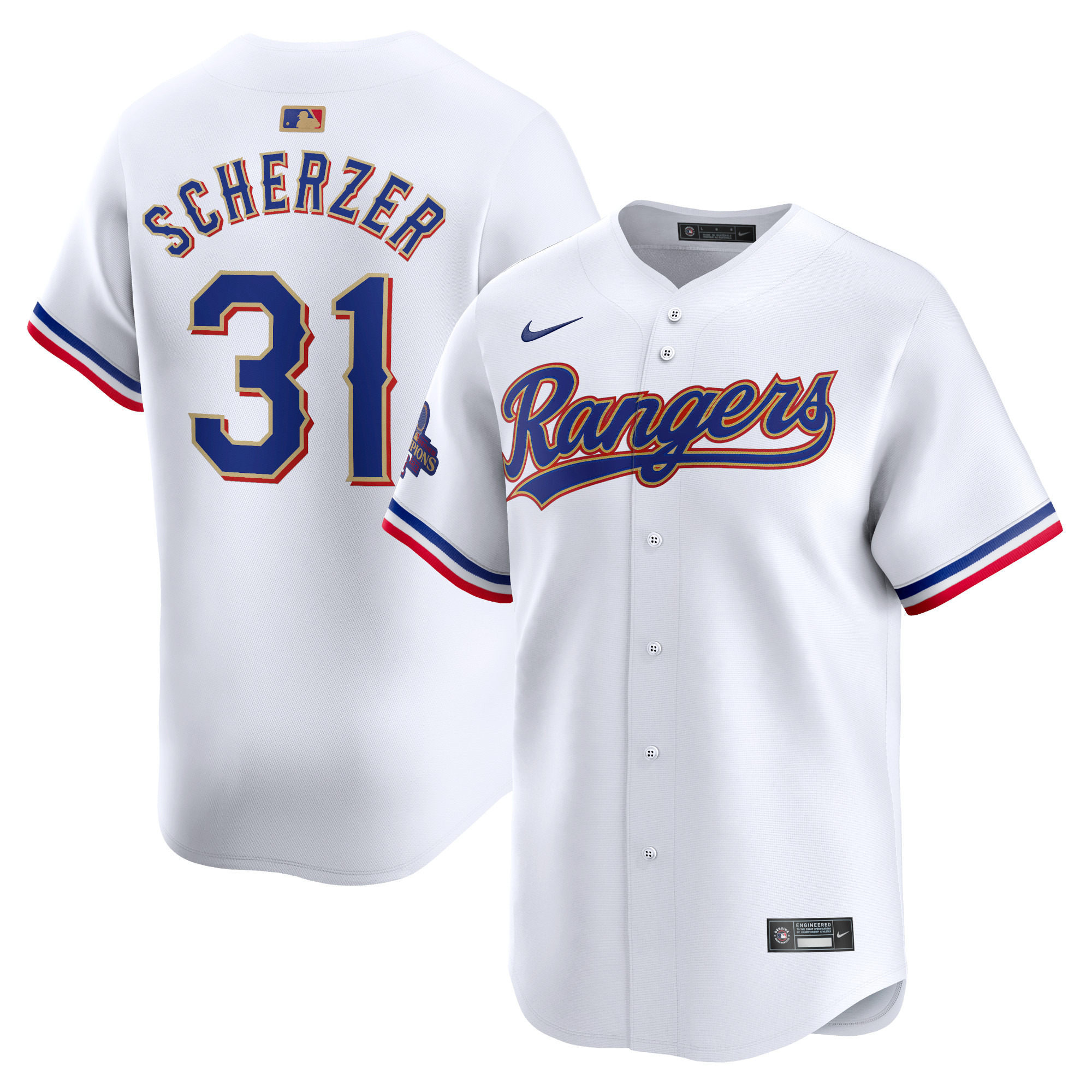 Max Scherzer Texas Rangers 2024 Gold Collection Limited Player Jersey  White