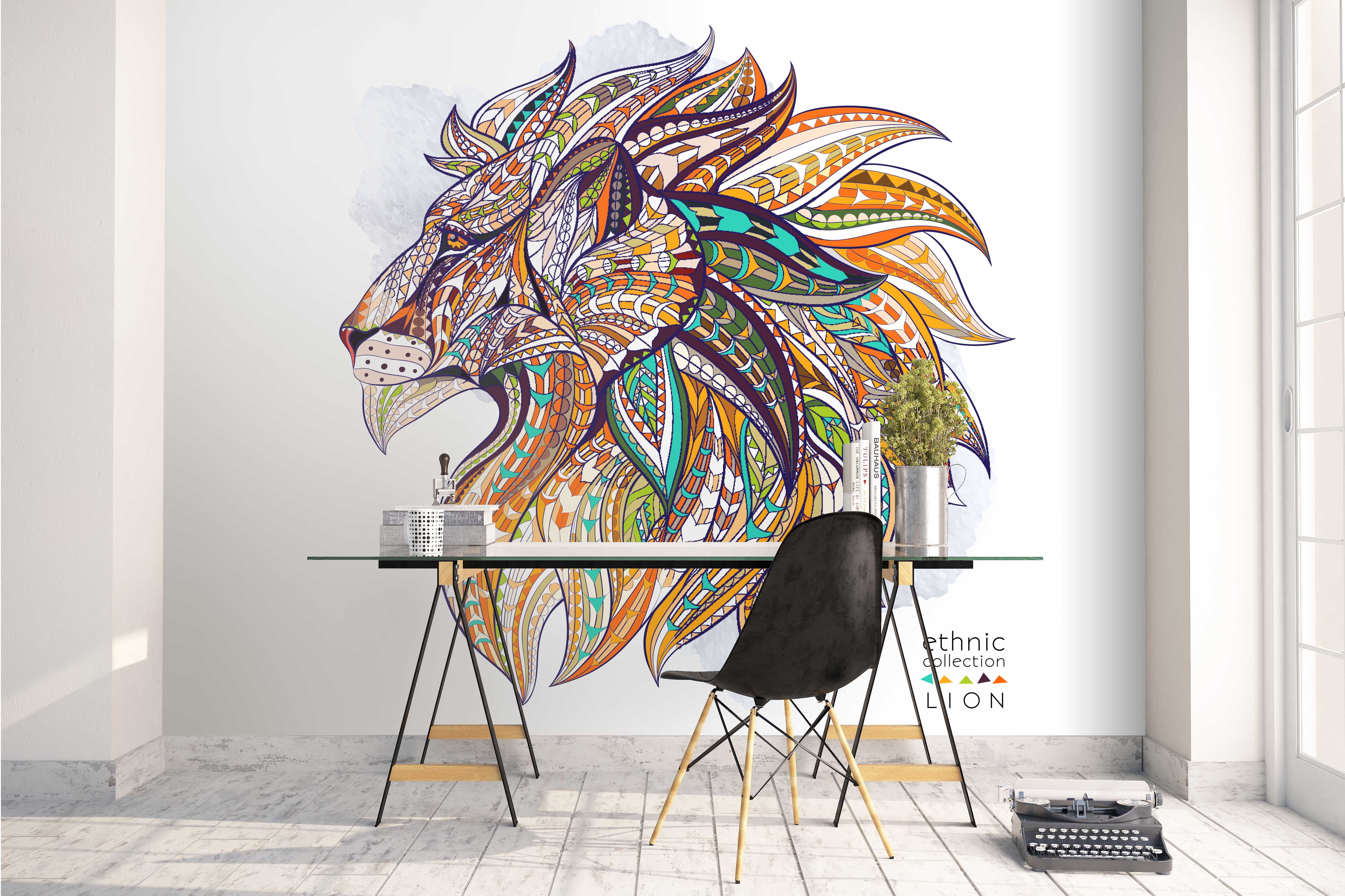 3D Colorful Lion Head Wall Mural Wallpaper 3