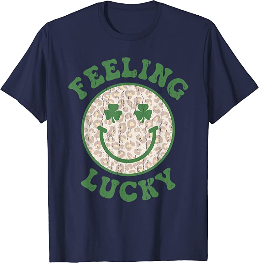 St Patricks Day Feeling Lucky Smiley Leopard Face Funny T-Shirt