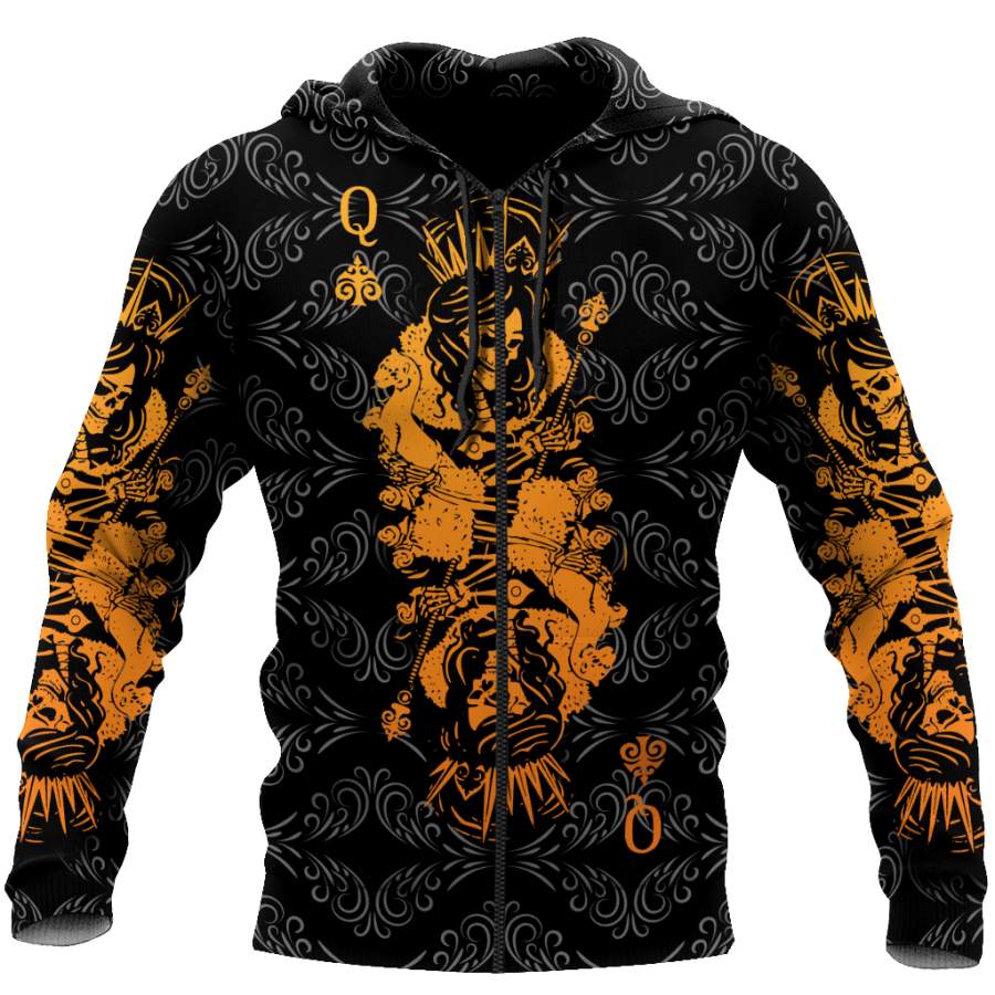 3D Queen Spade Skull Poker Over Printed Hoodie TP