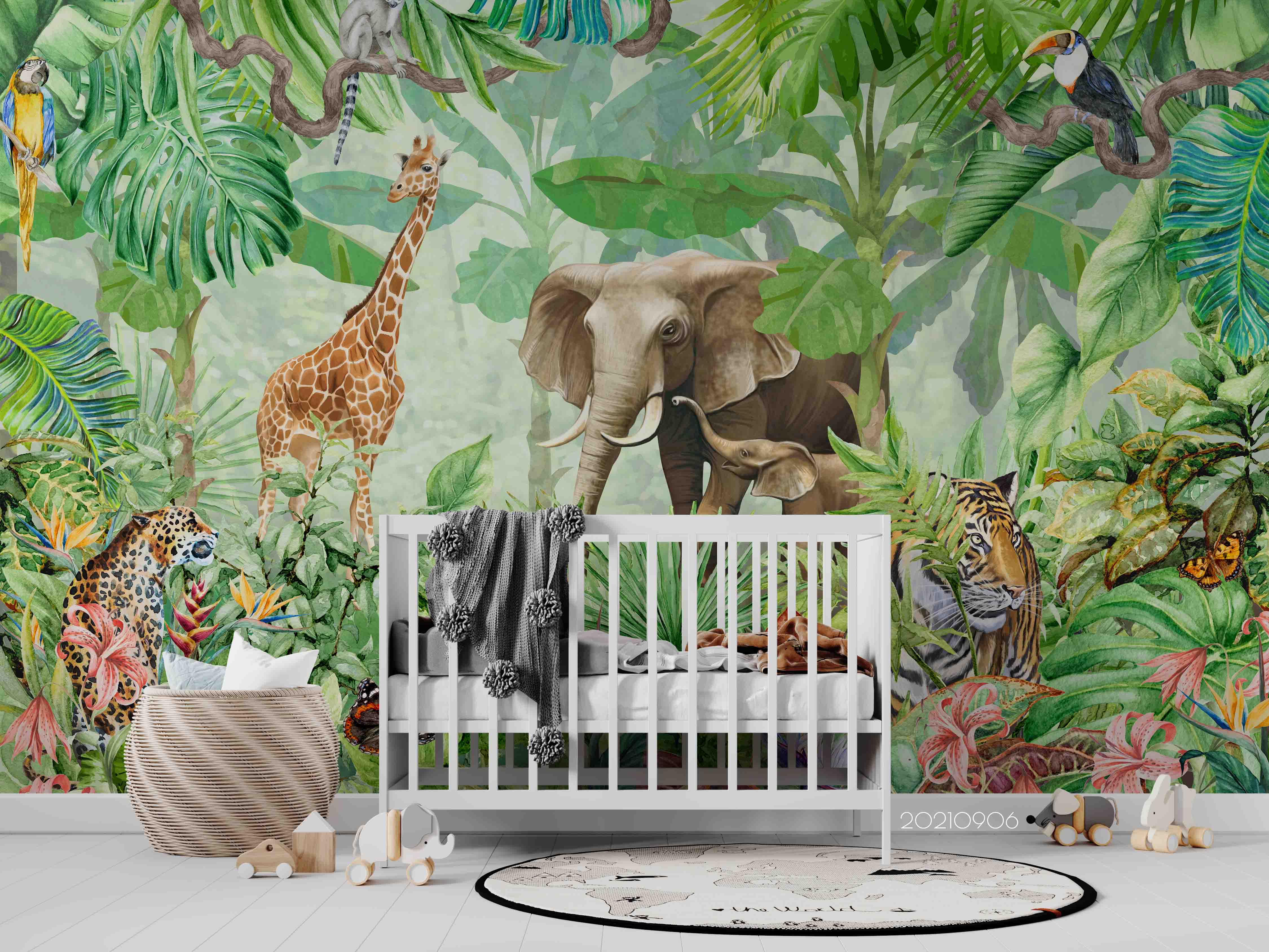 3D Tropical Jungle Animal Elephant Giraffe Wall Mural Wallpaper Lqh 624