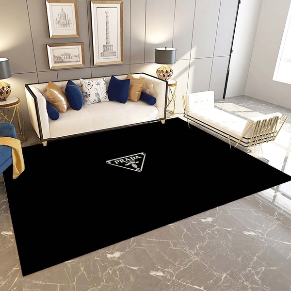 Prada Logo Inspired Area Rug, Hypebeast Living Room Carpet, Fashion Brand Floor Mat