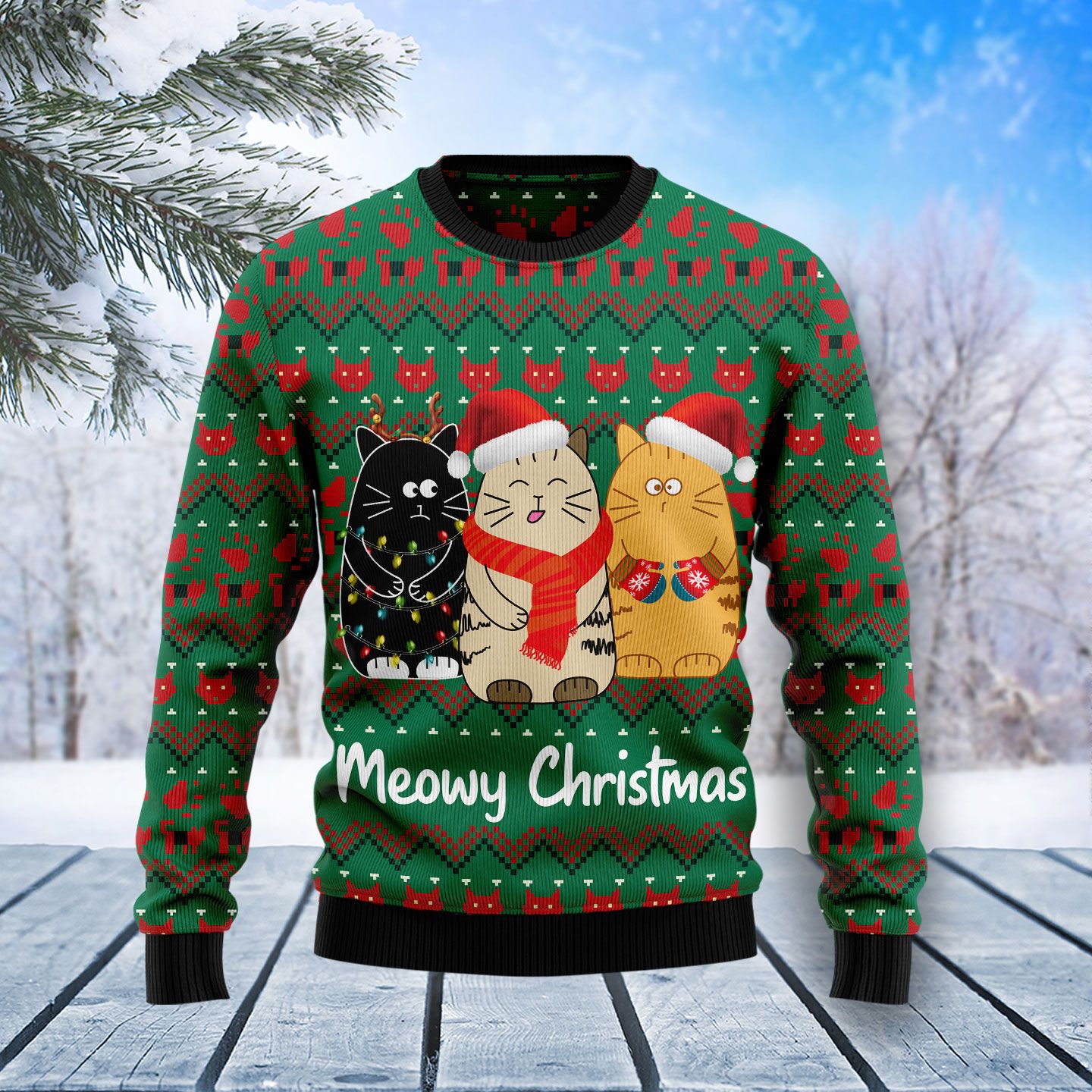 Cat Meowy Ugly Christmas Sweater | For Men & Women | Adult | Us5812