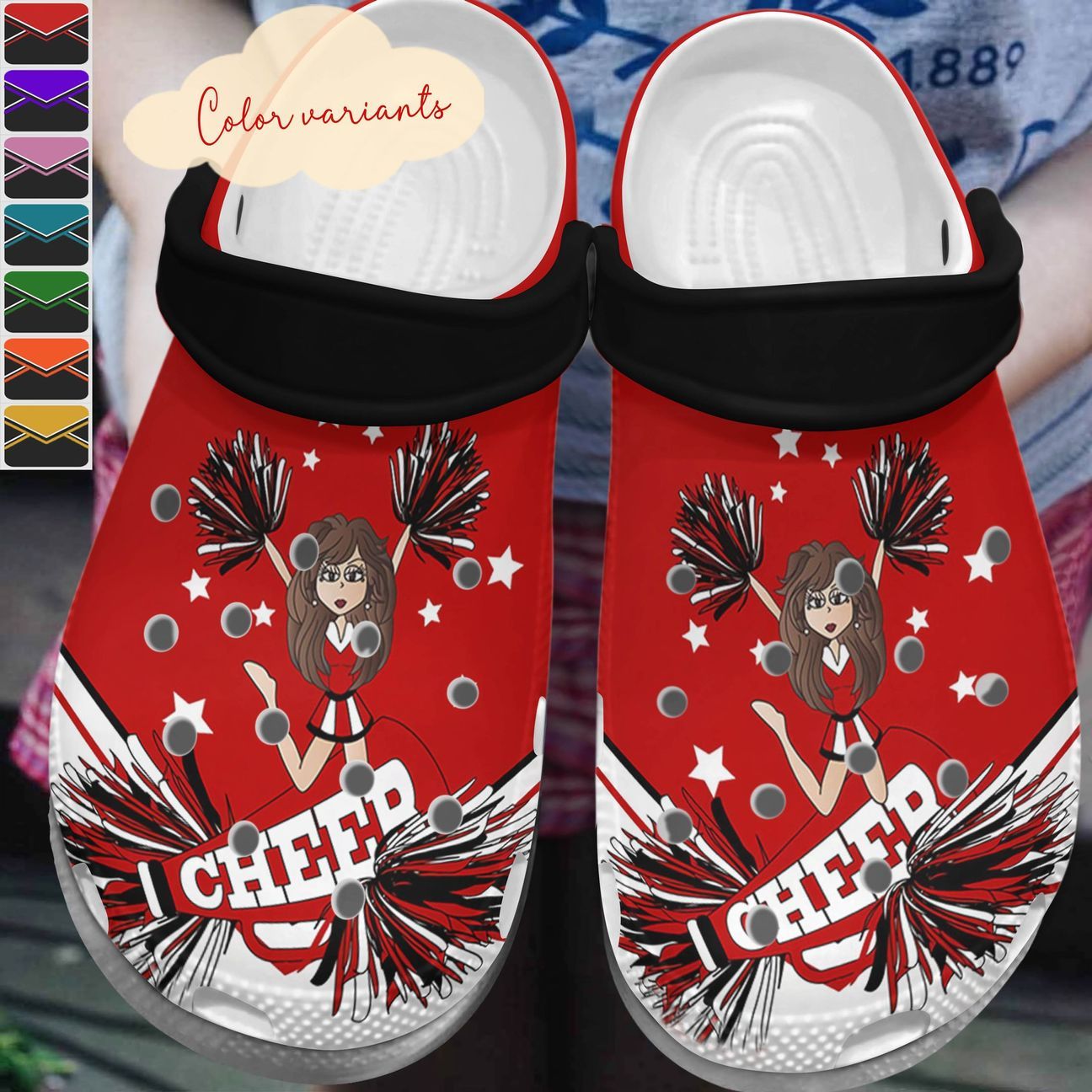 Cheerleader Personalized Clog, Custom Name, Text, Color, Number Fashion Style For Women, Men, Kid, Print 3D Pom