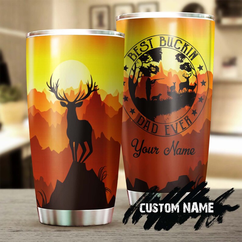 Deer Sunset View Best Bucking Dad Ever Personalized Tumbler-Birthday Christmas Gift Father’S Day Gift For Dad From Daughter Son