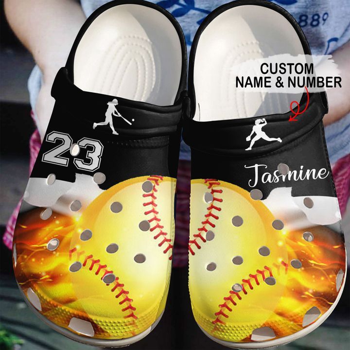 Softball Personalized Fire Sku 2337 Crocs Crocband Clog Comfortable For Mens Womens Classic Clog Water Shoes