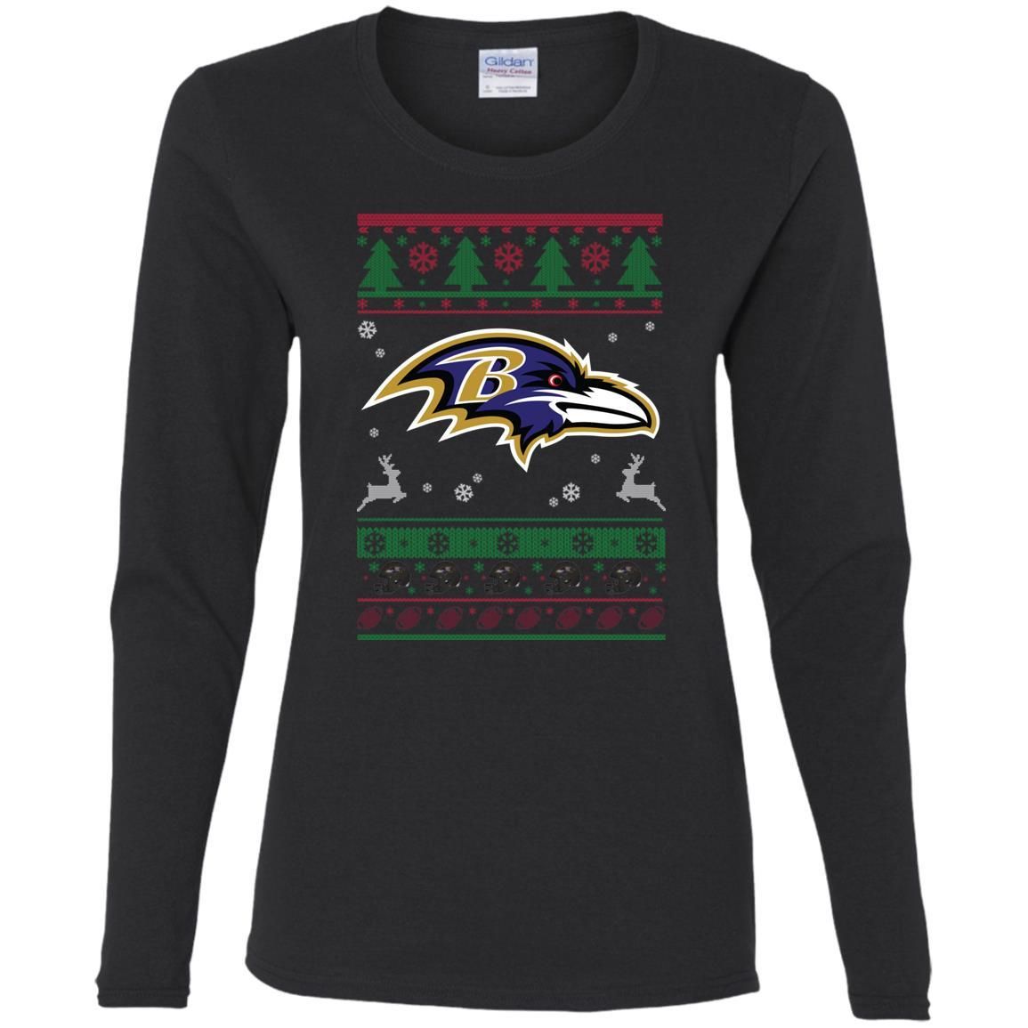 Baltimore Ravens Logo Football Teams Ugly Christmas Sweater Women Long Sleeve T-Shirt