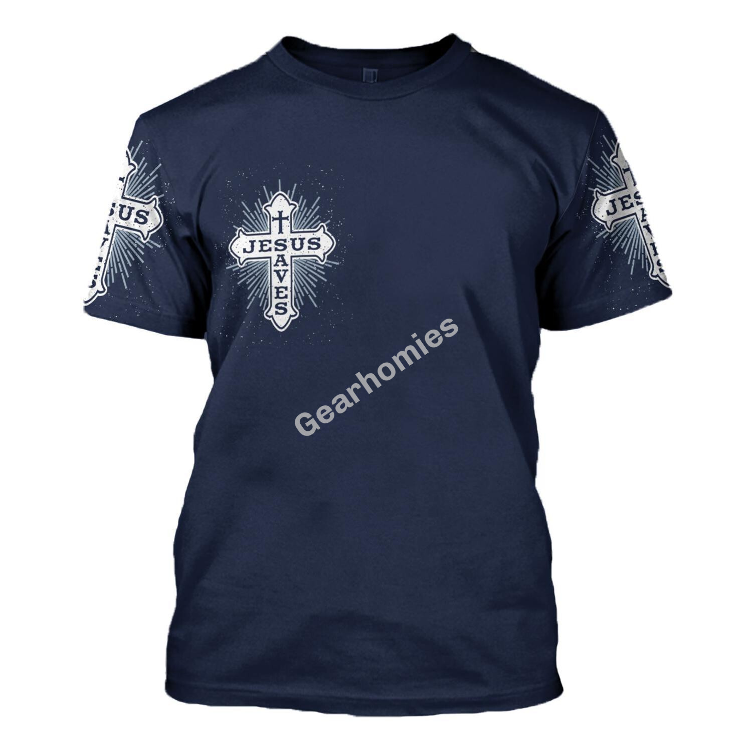 T-Shirt Jesus Saves Cross On Navy Blue – Fit Fit Apparel