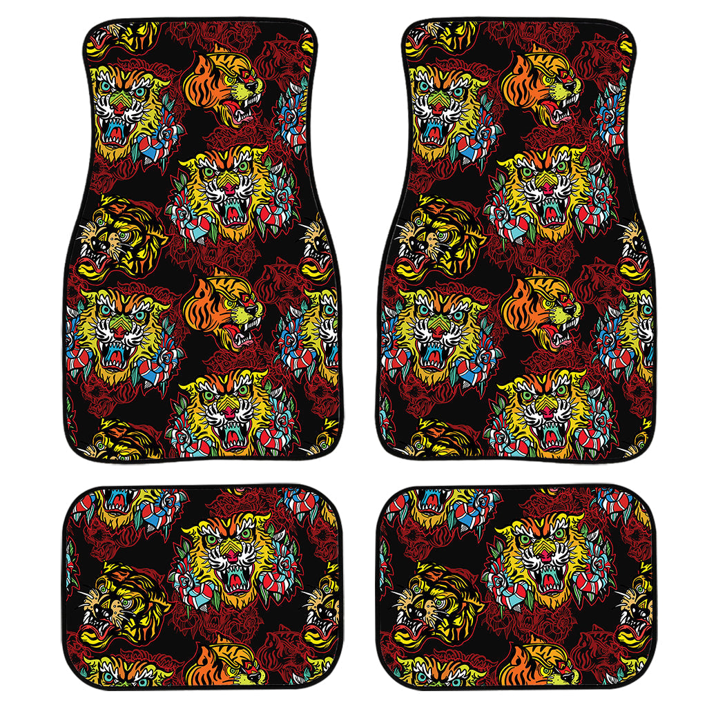 Red Tiger Tattoo Pattern Print Front And Back Car Floor Mats, Front Car Mat