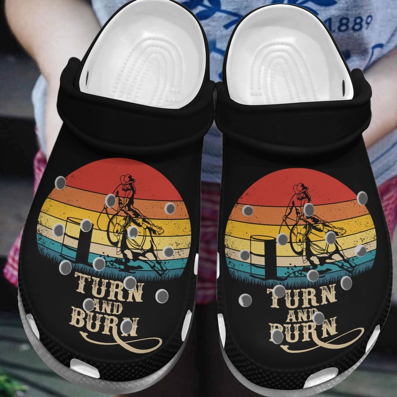 Barrel Racing Personalized Clog, Custom Name, Text, Color, Number Fashion Style For Women, Men, Kid, Print 3D Turn And Burn