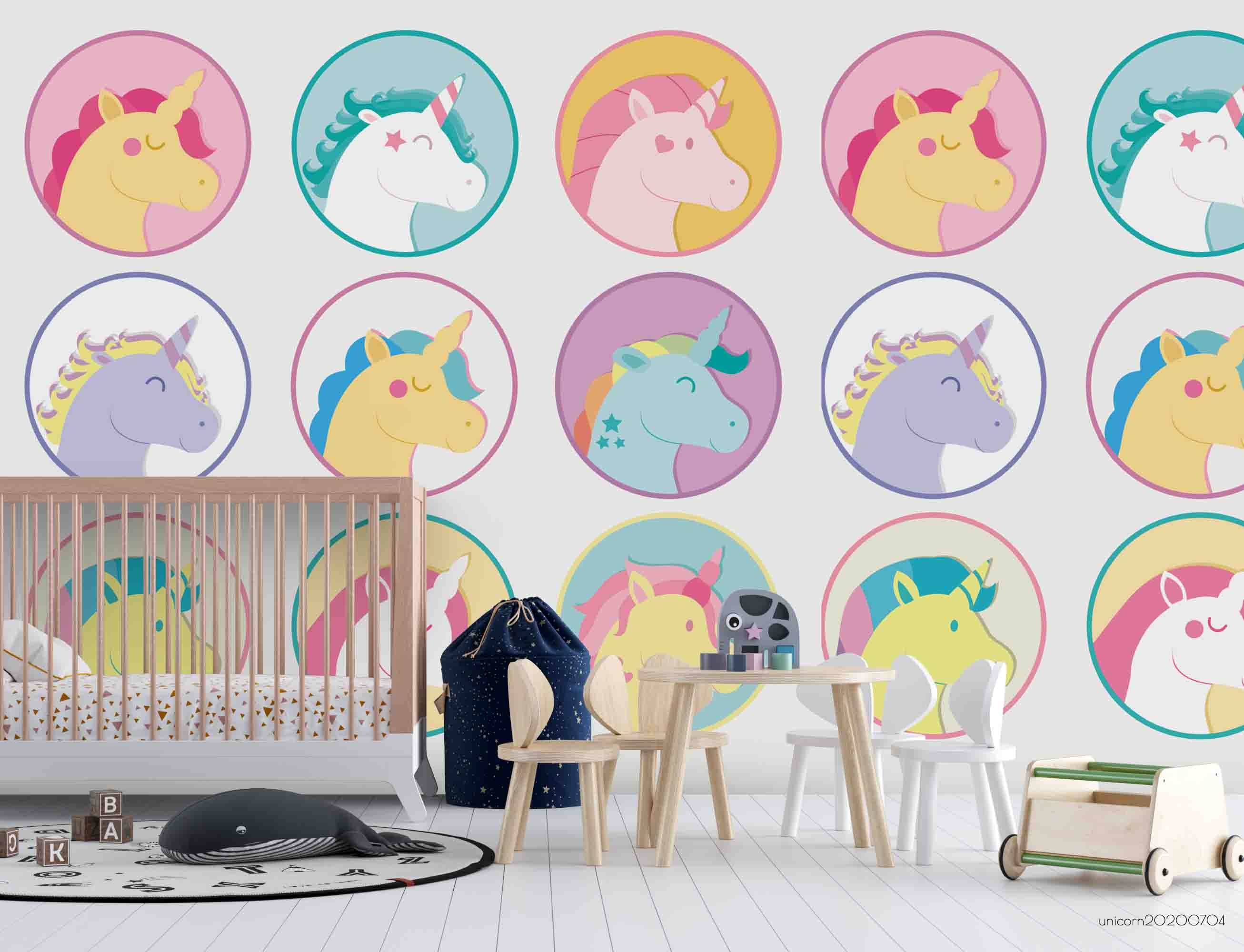 3D Cartoon Colorful Unicorn Wall Mural Wallpaper Lxl 191