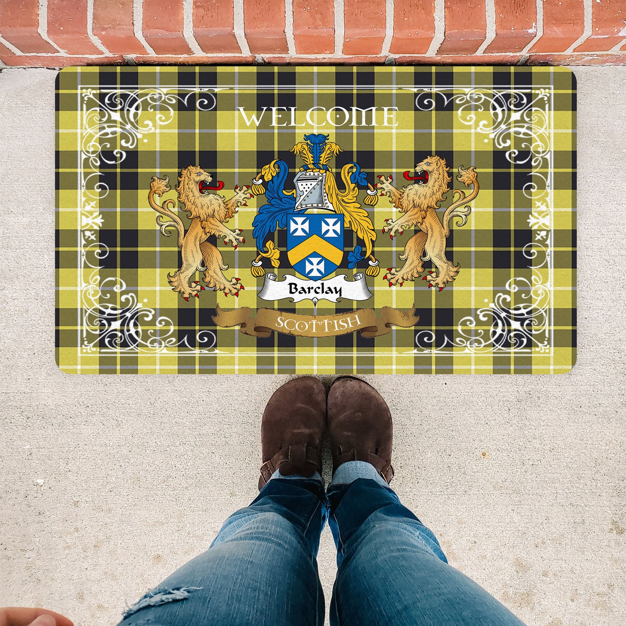 Scotstee Shop Tartan Door Mat The Family Barclay Dress Modern Scottish Plaid Doormat, Welcome Mat, Christmas Door Mat