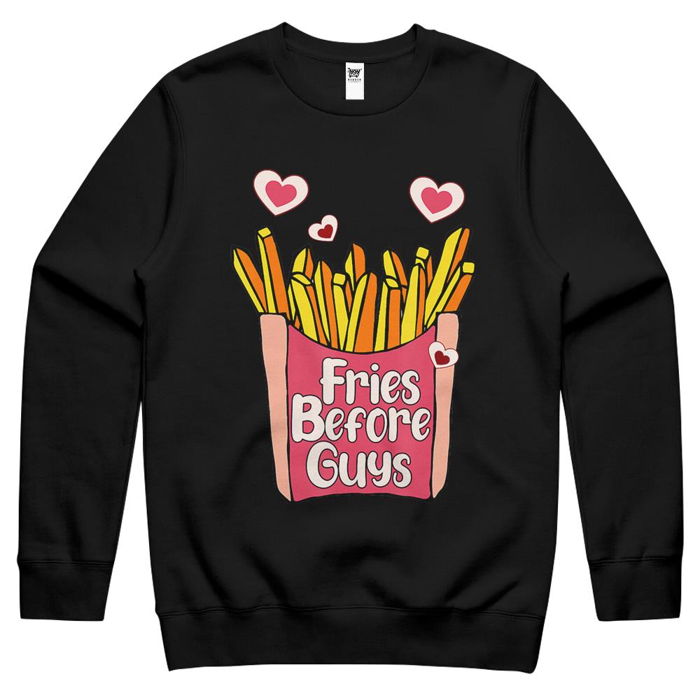 Fries Before Guys Valentine’S Day Teenagers Girls Crewneck Sweatshirt