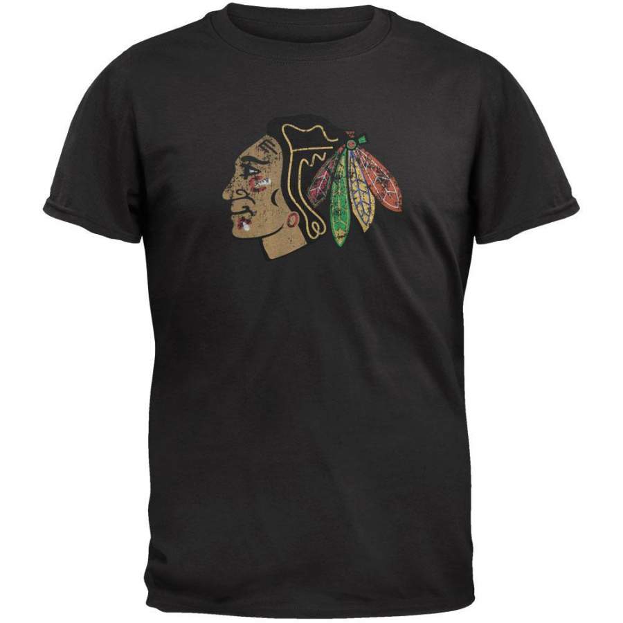 Chicago Blackhawks – Logo Brass Tacks Soft Black T-Shirt