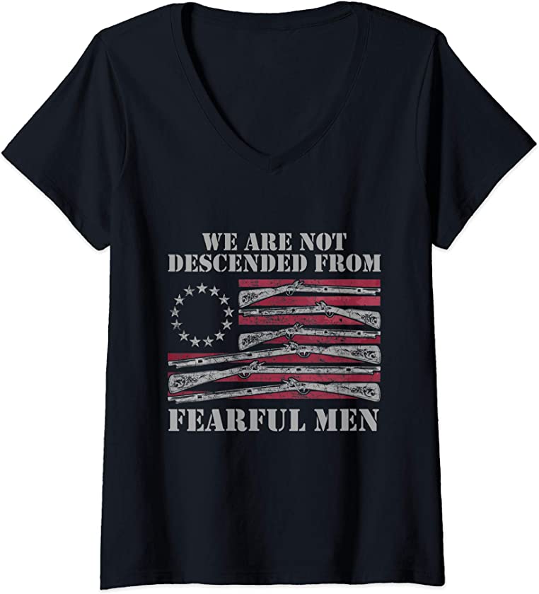 Womens Betsy Ross Flag – We Are Descended From Fearful Men Vintage V-Neck T-Shirt