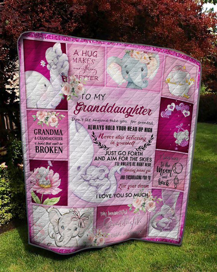 Totetastic Elephant To My Granddaughter Always Hold Your Head Up High Quilt Blanket Gift For Granddaughter From Grandma Home Decor Bedding Couch Sofa Soft And Comfy Cozy