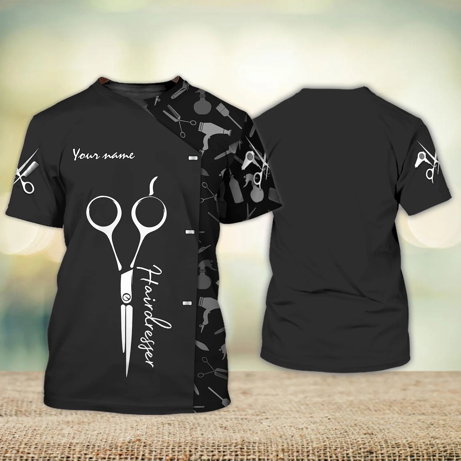 Personalized 3D Barber Tshirt Hairdresser Stylist Hairdresser Uniform Black