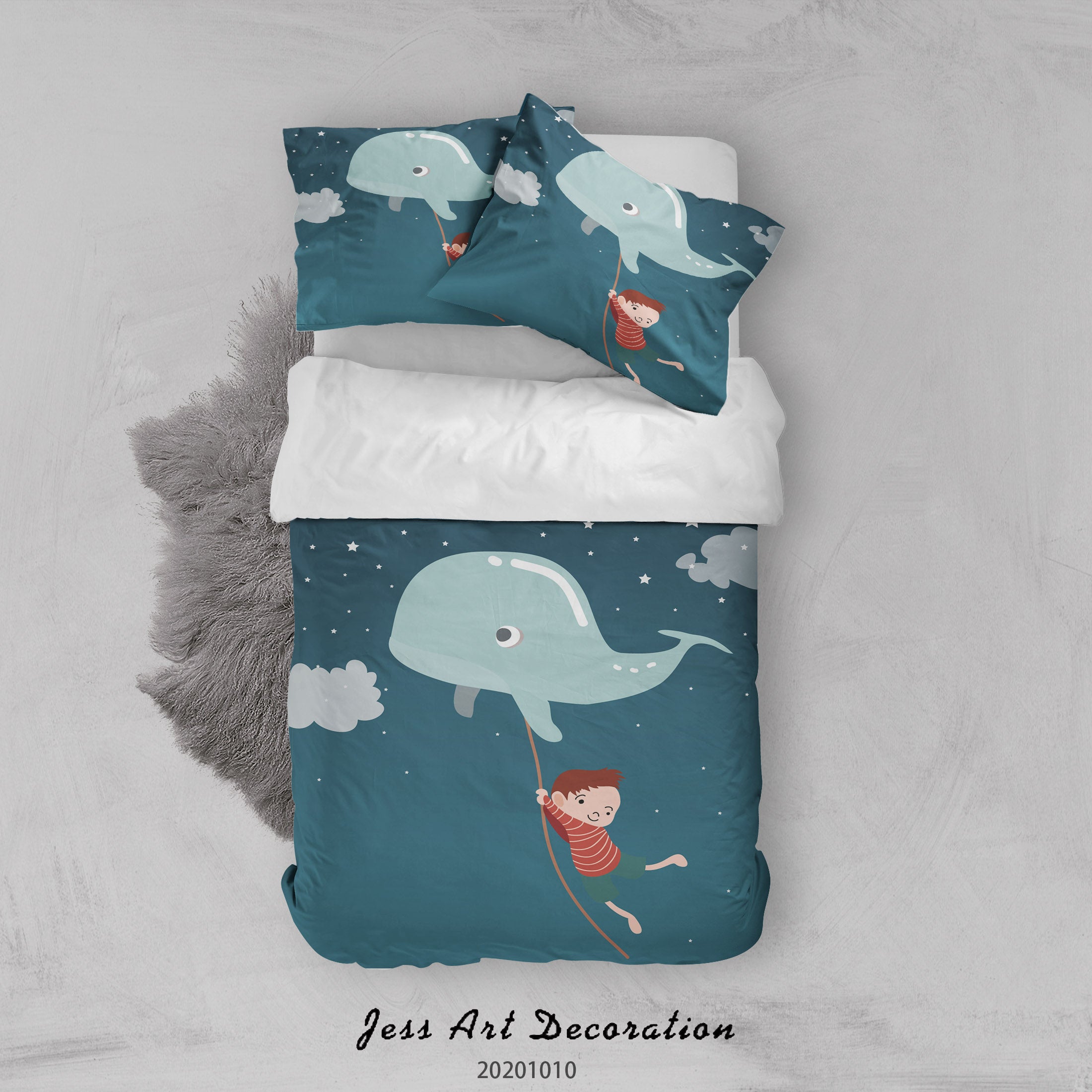 3D Cartoon Animal Whale Flying Boy Quilt Cover Set Bedding Set Duvet Cover Pillowcases Wj 9582