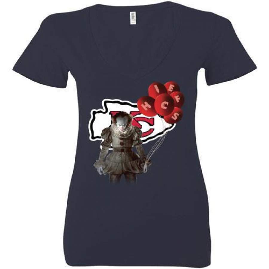 It Pennywise holding balloon Kansas City Chiefs Ladies Deep V-Neck