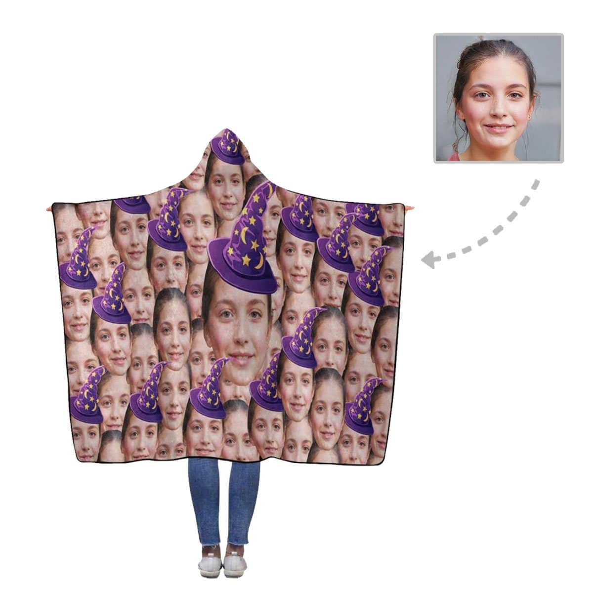 Custom Face Purple Hats Flannel Hooded Blanket