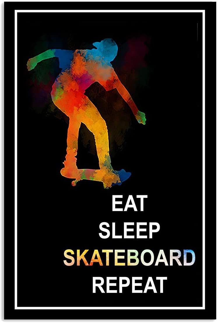 Vintage Eat Sleep Skateboard Repeat Poster Art Print      Home Decor Gift For Family Friend On Birthday