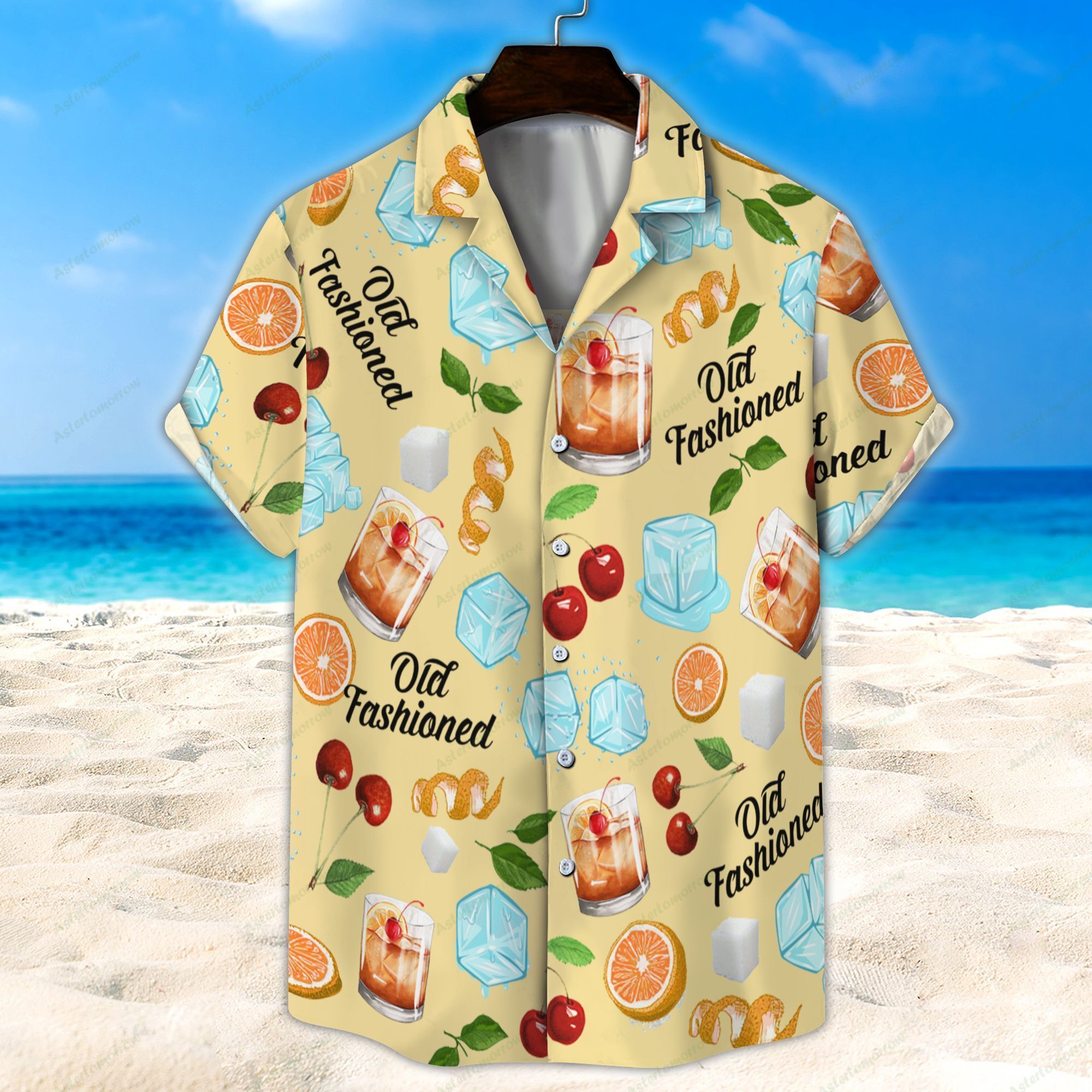 Old Fashioned Light Yellow Unisex Hawaiian Shirt Beach Cocktail Hawaiian Ha36177