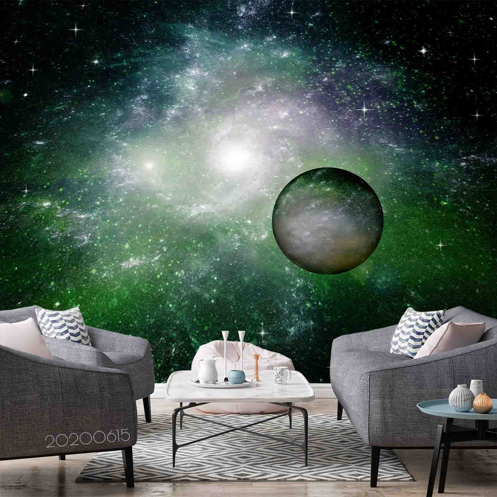 3D Space Green Nebula Planet Wall Mural Wallpaper Lxl 101