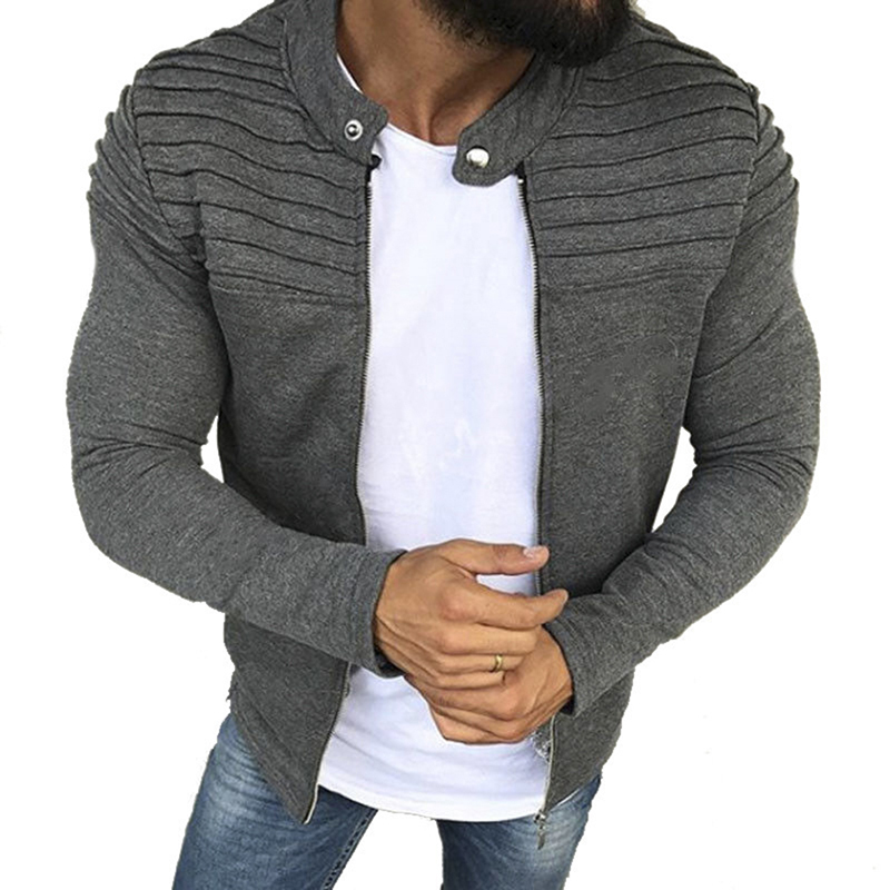 Sports Casual Men Jacket Men’s Autumn Pleats Slim Stripe Fit Jacket Zipper Long Sleeve Coat Cardigan Coat alx