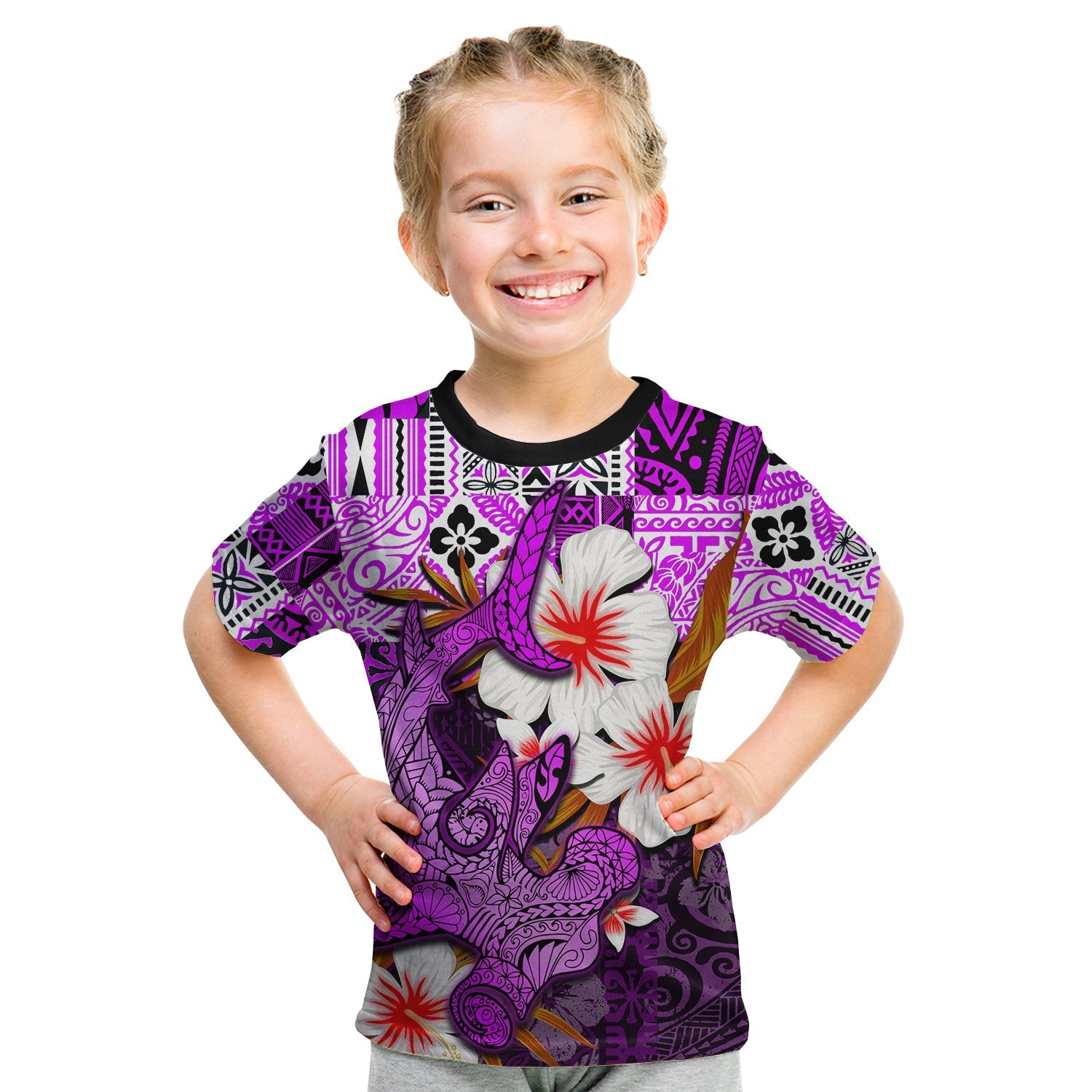 (Custom Personalised) Hammerhead Shark T Shirt Kid Hawaii Style Purple Lt6