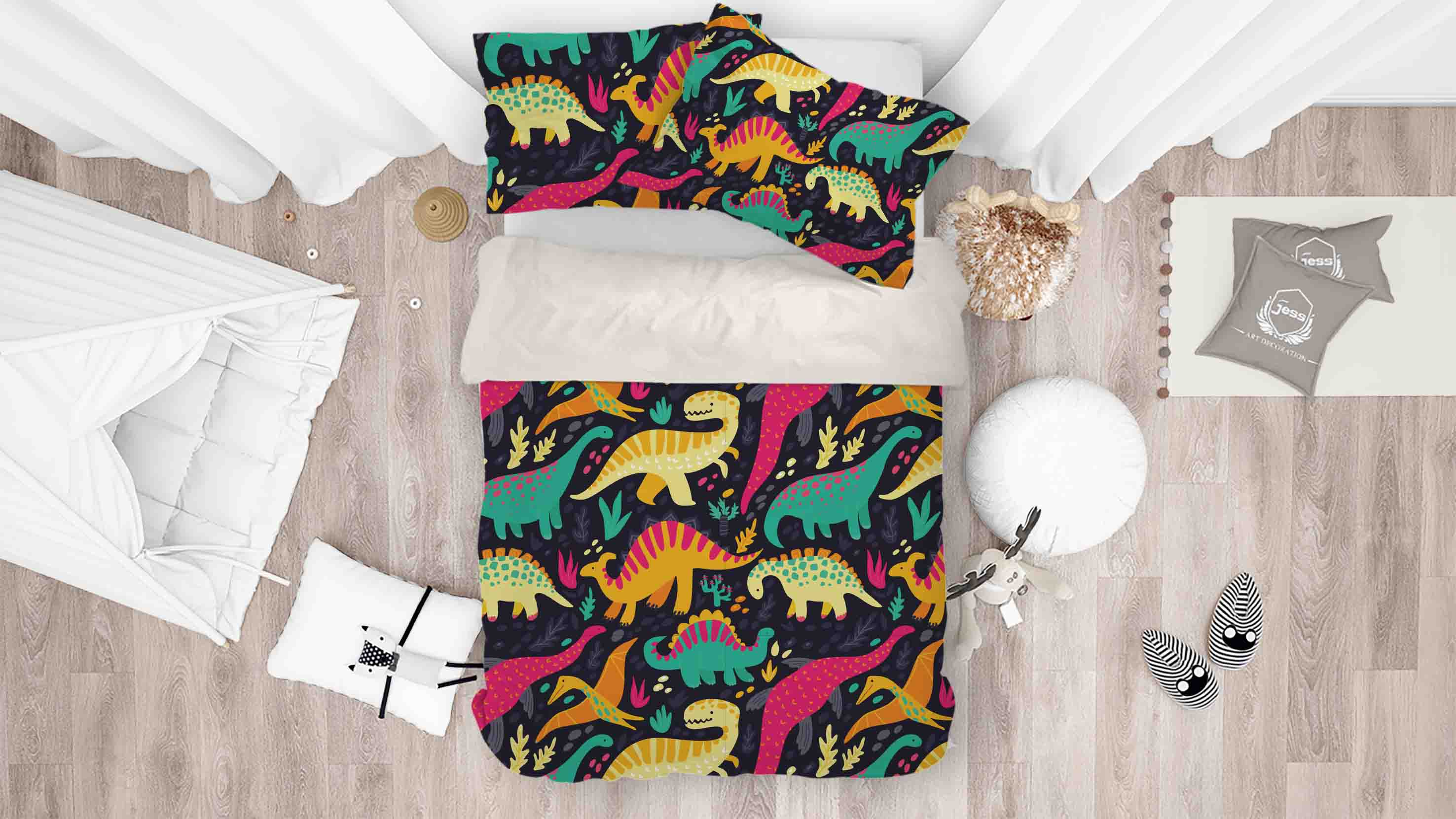 3D Dinosaur Yellow Quilt Cover Set Bedding Set Pillowcases 30