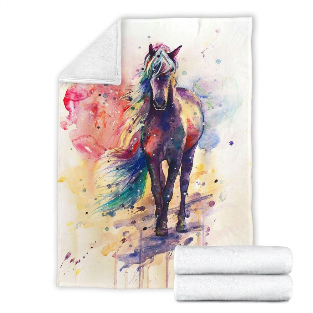 Animal Horse Abstract Wattercolor Fleece Blanket Family Gift Home Decor Bedding Couch Sofa Soft And Comfy Cozy