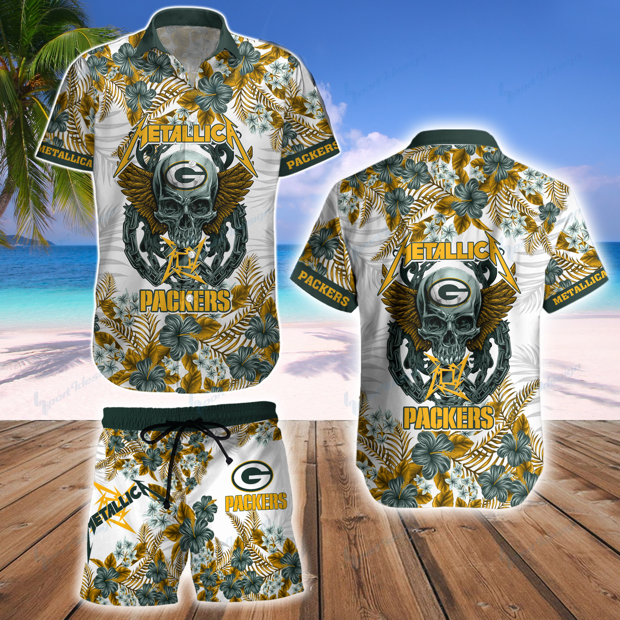 Green Bay Packers Hawaii Shirt & Shorts Bg336