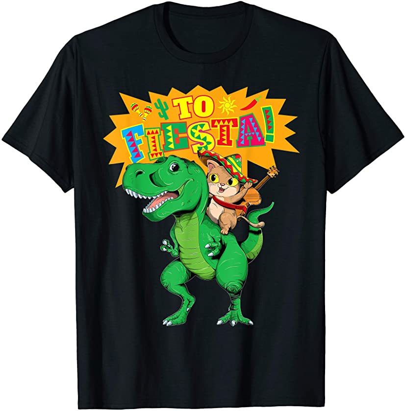 Cinco de Mayo Funny T-rex Dinosaur and Cat Kids T-Shirt