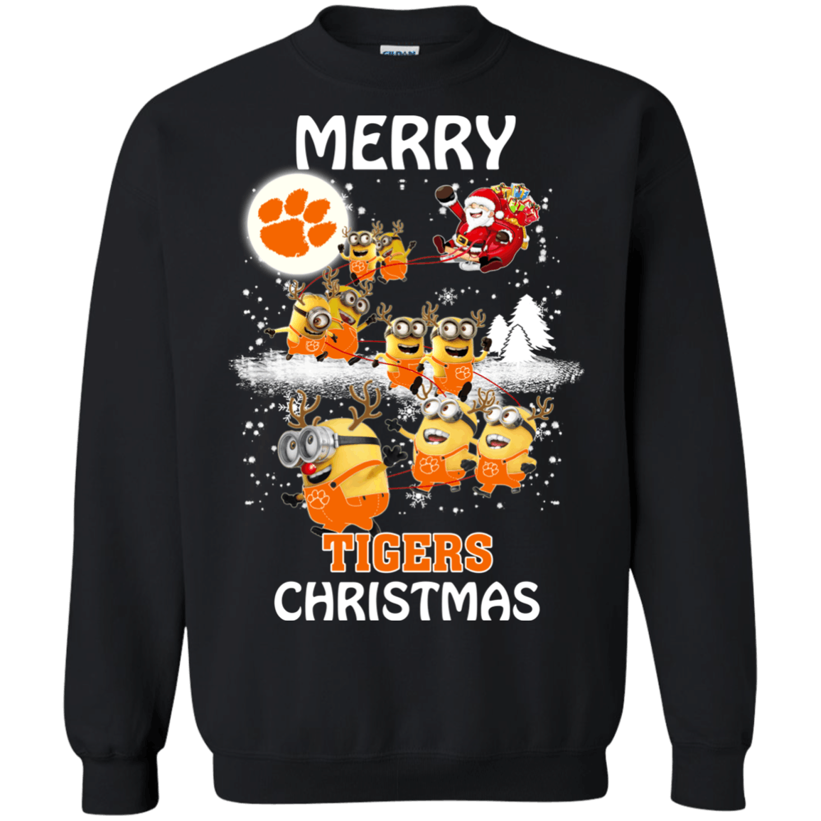 Stupendous Clemson Tigers Minion Ugly Christmas Sweaters Santa Claus With Sleigh Hoodies Sweatshirts