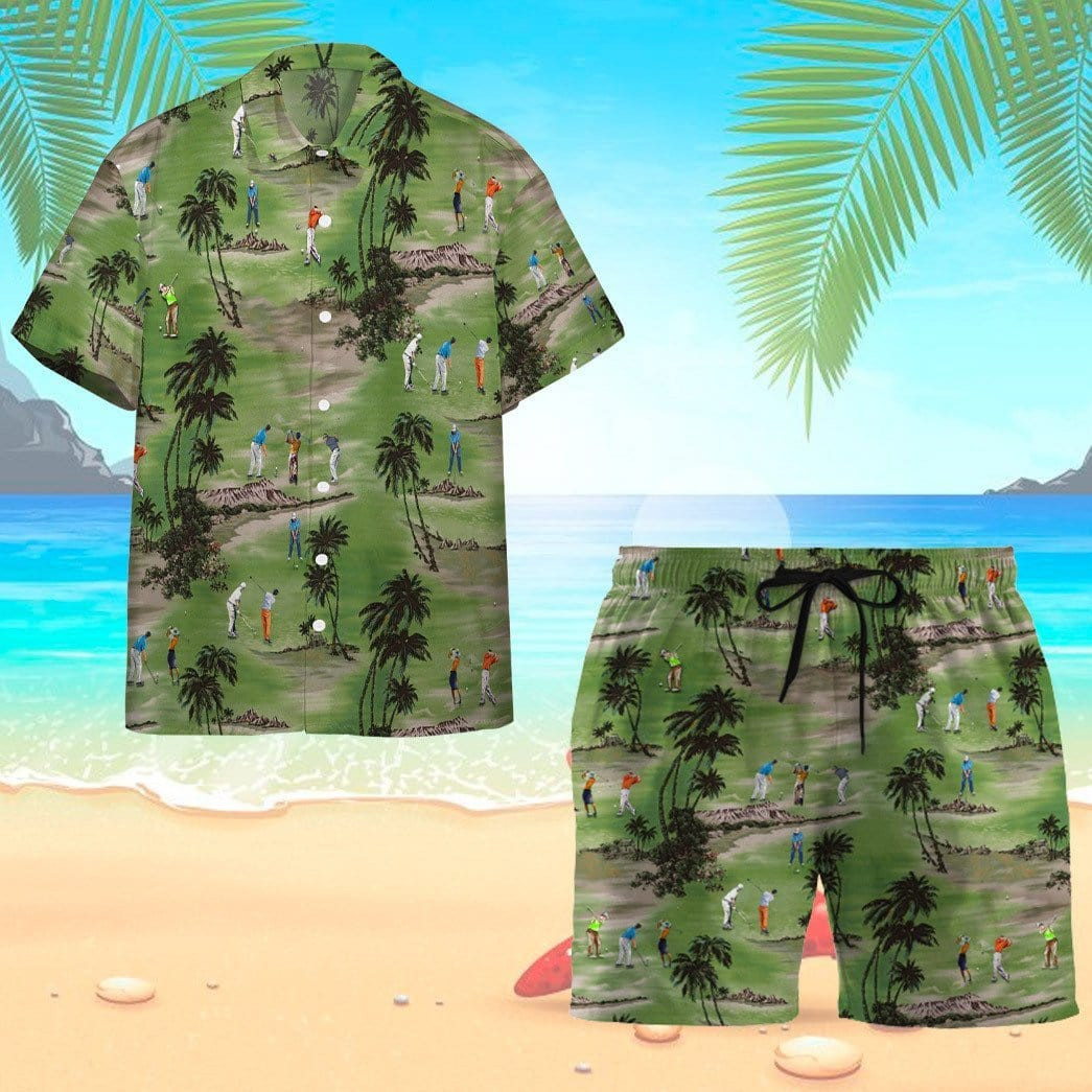 Vintage Golf Players Tropical Hawaii Shirts Swim Trunks Beach Shorts Vi Ha25326