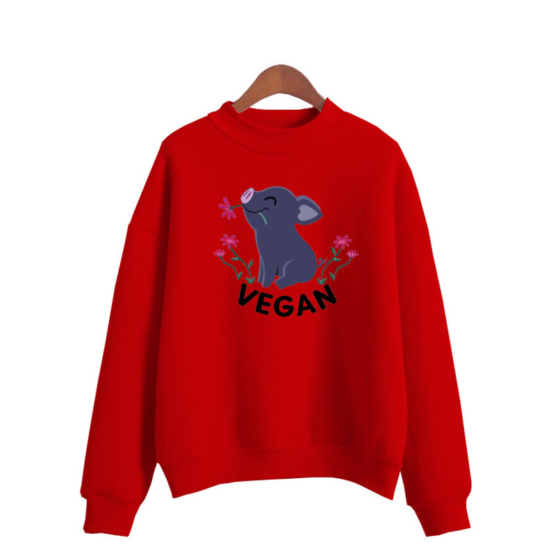 VEGAN EAT FRUIT not friends Print Women Sweatshirt Sweet Korean O-neck Knitted Pullovers Thick Autumn Candy Color girl Clothes alx