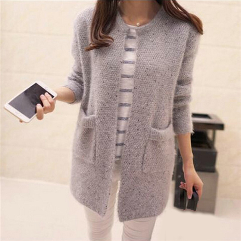 Winter Warm Fashion Women Solid Color Pockets Knitted Sweater Tunic Cardigan New Crochet Ladies Sweaters Tricotado Cardigan alx