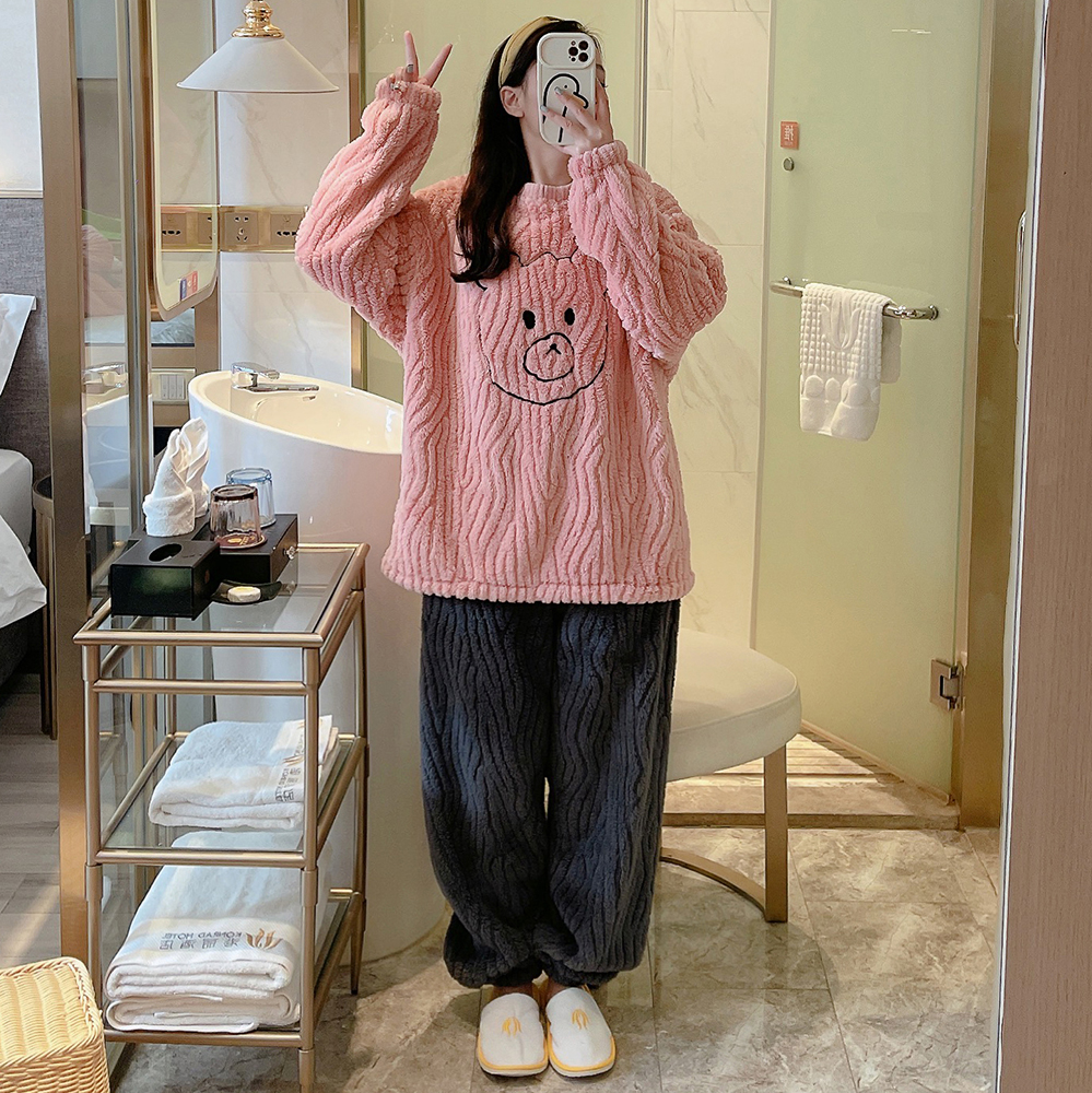 Winter Women Flannel Pajamas Set Winter Warm Sleepwear Nightwear Female Larger Size Pijamas Suit Coral Fleece Loungewear M-7XL alx