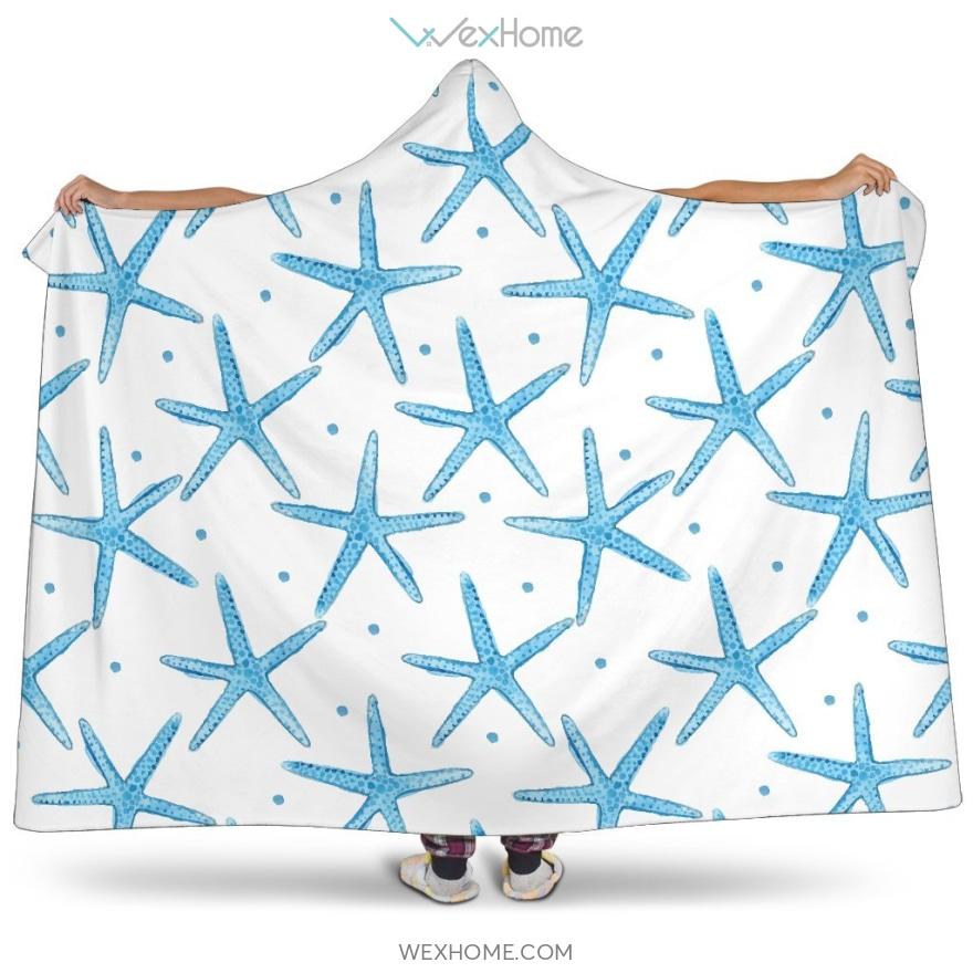 Watercolor Starfish Pattern Hooded Blanket