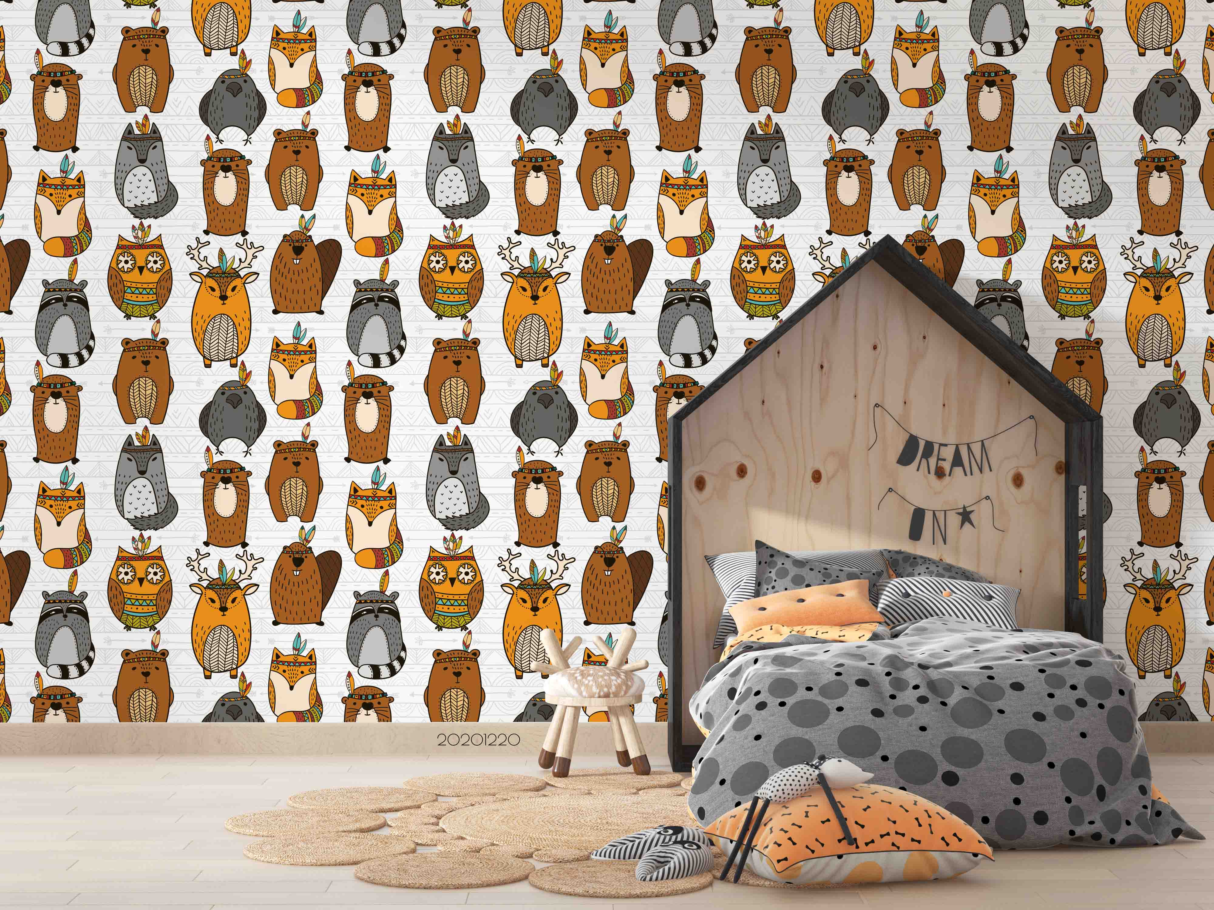 3D Hand Drawn Animal Tribe Bear Wall Mural Wallpaper Lqh 126