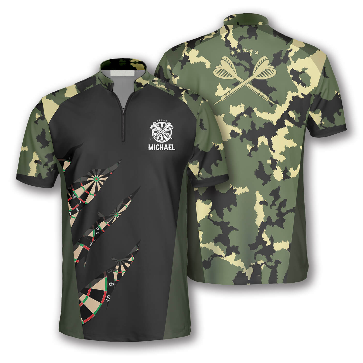 Military Print Custom Darts Jerseys For Men, Perfect Shirt For Dart Player, Camo Pattern Dart Shirt