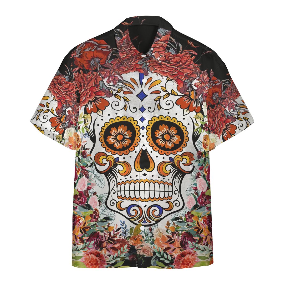 Gearhumans Day Of The Dead Sugar Skull Roses Custom Hawaii Shirt Ha110547