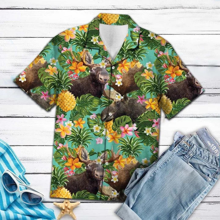 Tropical Pineapple With Moose Hawaii Shirt Ha95610