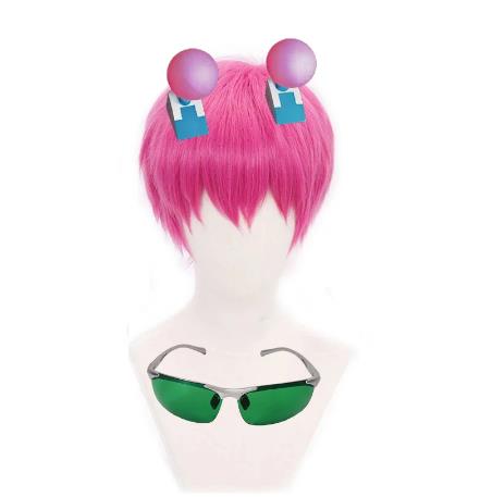 Anime The Disastrous Life of Saiki K. Cosplay Wig Saiki Kusuo Short Pink Synthetic Hair Wigs + Wig Cap + Hairpins + Glasses alx