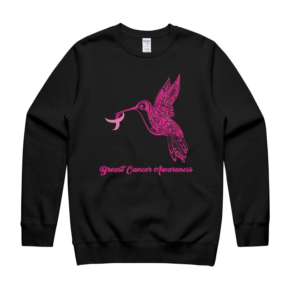 Breast Cancer Awareness Hummingbird Pink Ribbon Support October Crewneck Sweatshirt