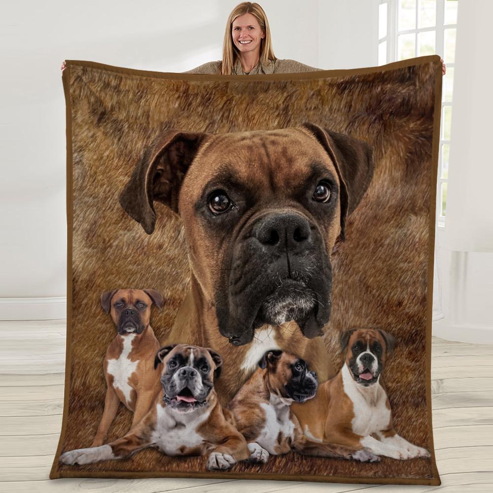 Boxer Dog Fleece Blanket, Sherpa Blanket, Gift For Parent, Family Member, Friends Gift, Christmas Gift, Home Decor, Home Living-Up2