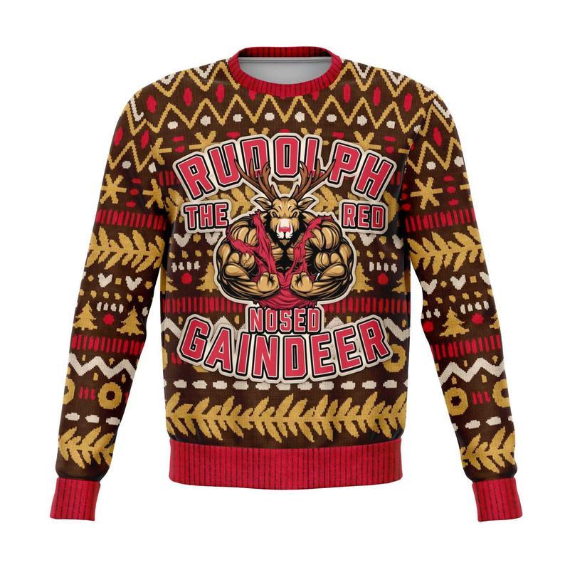 W Gaindeer, Ugly Christmas, Sweater Jumper, Rudolph The Red, Naughty Cheeky, Christmas Party, Body Builder, Gym Weight Lifter