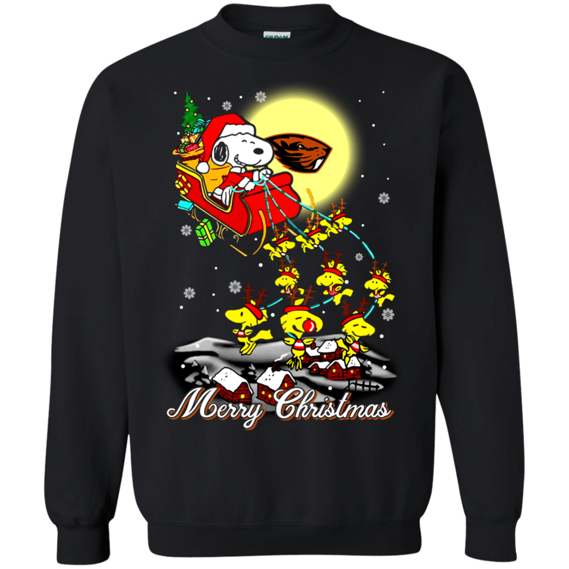 Amazing Oregon State Beavers Ugly Christmas Sweaters Santa Claus With Sleigh And Snoopy Sweatshirts